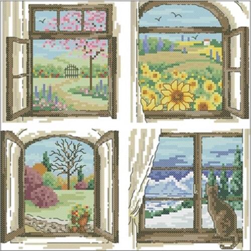 Four seasons outside the window patterns Counted Cross Stitch 11CT 14CT 18CT DIY Cross Stitch Kits Embroidery Needlework Sets