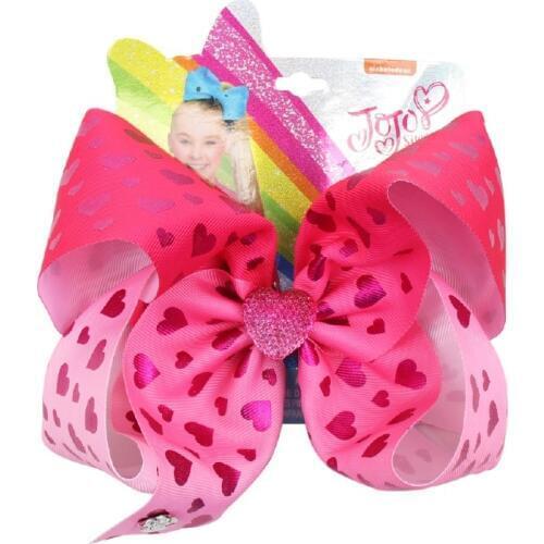 7" Large JoJo Bow W Hair Clip For Girls Kids Handmade Metalic Printed Ribbon Knot Jumbo Hair Bow Hair Accessories