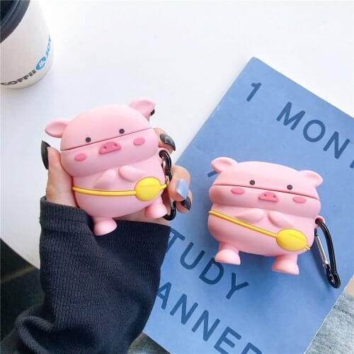 For AirPods pro 2 1 Case 3D Pink Bobo Pig Cute Soft Silicone bluetooth Earphone Cases Protect Cover Funda with Hooks Strap