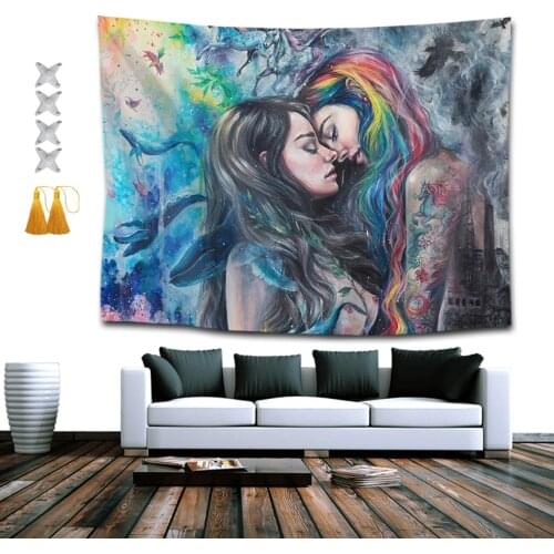 Gothic Girl Lace Love LGBT Lesbian Pride Tapestry Hippie Art Wall Hanging
