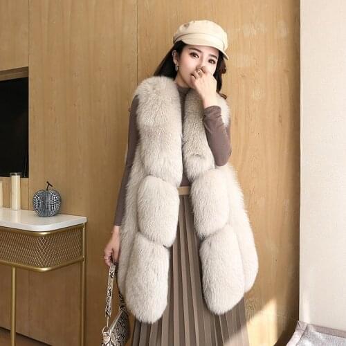 Harppihop*New Winter Jackets Women Long Fox Fur Vest Natural Fox Fur Tops Fashion High Street Style Casual Fur Vests