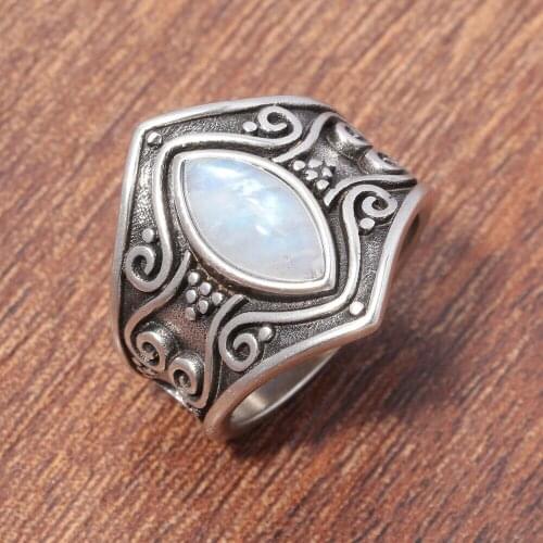 JMR001 Natural Moonstone Silver Plated Ring Crescent Black Ring Ethnic Tribal Retro Bohemian Party Jewelry