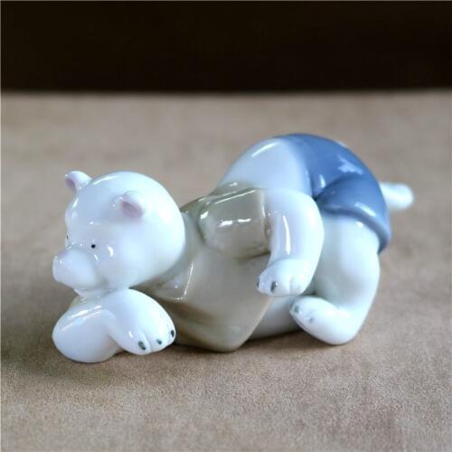 Kawaii Porcelain Polar Bear Figurine Ceramic Arctic Animal Miniature Fairy Garden Ornament Craft Trinket Decoration Accessories