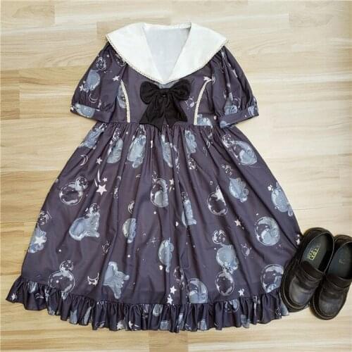 Naval collar Kawayi Lolita Dresses Glass jellyfish Printed Princess Dress 2021 Summer New Arrival