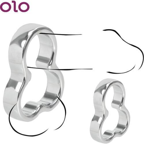 OLO Stainless Steel Penis Ring Ball Stretcher Scrotal Bondage Cock Rings Metal Chastity Devices Sex Toys for Men Delay Time