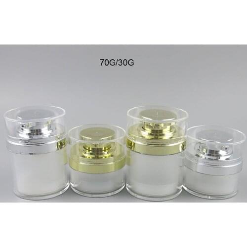 2PCS Good Quality New 70g 70ml airless plastic frosted Cream Jar bottles with gold silver pump clear lid
