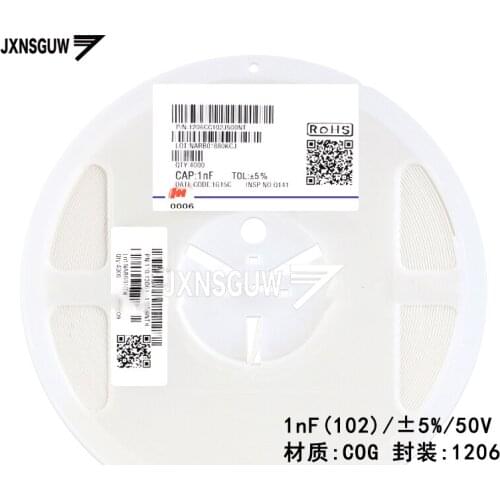 100PCS Chip capacitors 1206 5% 50V COG 1nF 22pF 56pF 100pF 102 220 560 101 FH