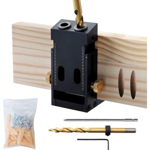 9mm Pocket Hole Jig 2 Holes Wood Drill Adjustable Dowel Jig Aluminum Alloy Hole Puncher Wood Jig