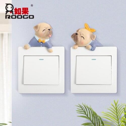 Creative Cartoon Cute Pug Puppy Switch Room Wall Decoration Resin Switch Sticker