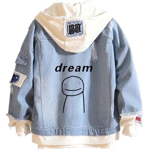 Dream Merch Denim Jackets Cosplay Smile Face Tracksuit Women Men Couple Oversized Blue Cowboy Coat Hoodies Hooded Sweatshirts