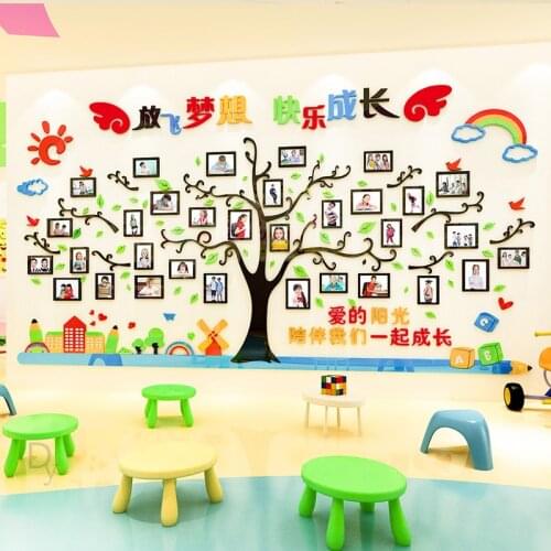 Big tree photo wall 3d stereo wall sticker acrylic student style school culture wall kindergarten wall decoration