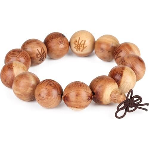 Caved buddha word brown cedar round fragrance wooden buddhism rosary prayer beads bracelets for man jewelry