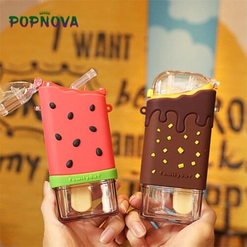 New Summer Cute Creative Donut Ice Cream Water Bottle with Straw Square Watermelon Cup Portable Leakproof Tritan Bottle Bpa Free