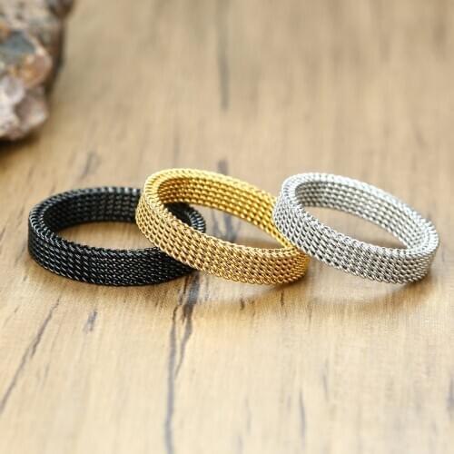 Modyle New Fashion 4mm/10mm Black Gold Silver Color Stainless Steel Mesh Wedding Brand Ring for Men Woman Wholesale