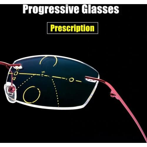 Rimless Progressive Multifocal Reading Glasses Anti Blue Light Computer Readers Eyewear Titanium Alloy Presbyopia Glasses 1.5