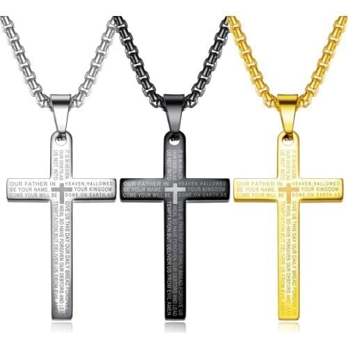 Punk black cross pendant necklace for men Scripture stainless steel hip hop accessories jewelry corrente masculina friend gifts