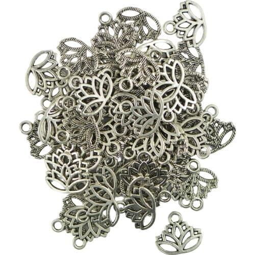 Phenovo 50pcs Hollow Lotus Flower Pendant Jewelry Components Findings DIY Necklaces Bracelets Pendant Findings Accessories