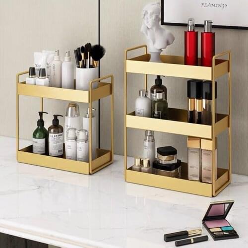 Nordic Luxury Double Layers Sundries Storage Rack Cosmetic Organizer Holder Perfume Display Shelf Kitchen Bathroom Jewelry Stand