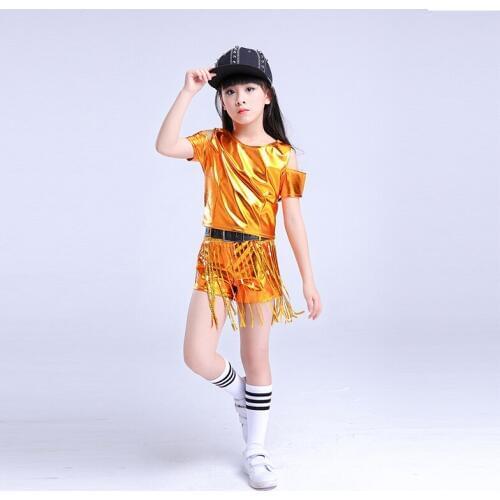 Silver orange party dance costumes Jazz hip-hop modern dance dancewear Competitions performance stagewear for kids