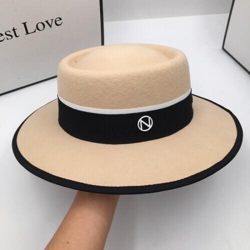 Fedoras early as the spring and autumn period and the new wool hat for women Flat eaves khaki British aristocratic fashion