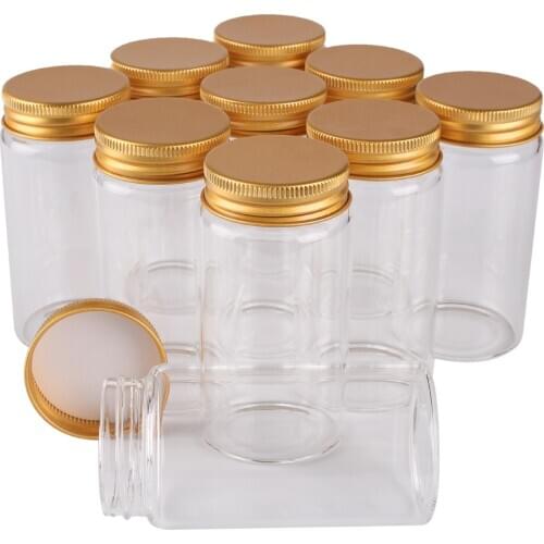 12 pieces 120ml 47*90*34mm Glass Bottles with Golden Aluminum Lids Spice Bottles Pill Container Candy Jars Vials for Wedding Gif