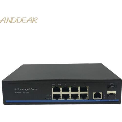 Management 8 Port 10/100/1000Mbps PoE Ethernet Switch Managed Switch With 2 Gigabit SFP Slots IGMP VLAN Management PoE Switch