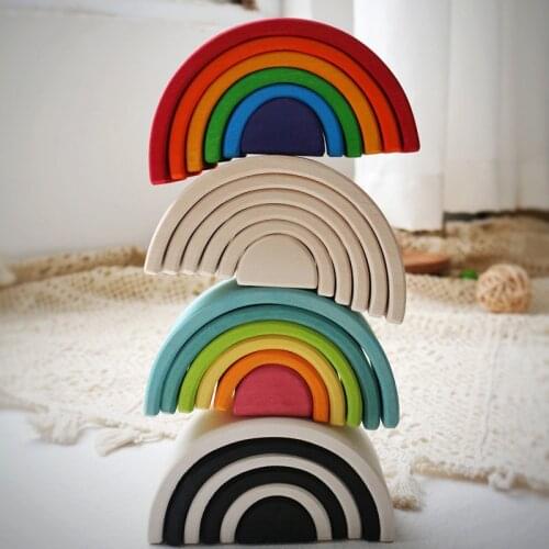 High quality Cure Stress reliever Wooden Rainbow Blocks Mini Size lovely Rainbow toys Wooden Toys for Children Kids Adult Gifts