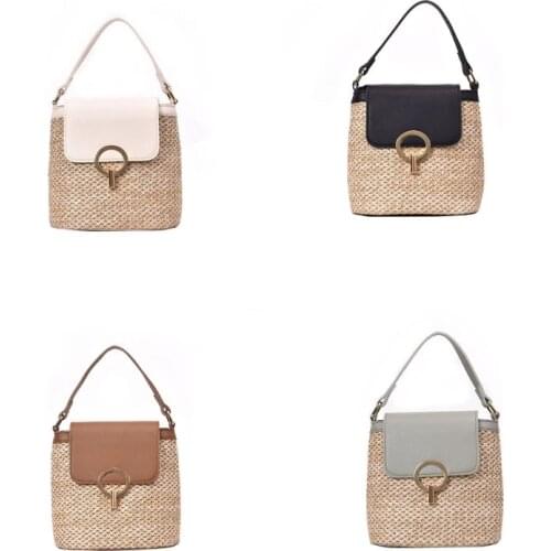 Women Ladies Crossbody Straw Bucket Shoulder Bag Tote Purse Handbag Messenger Satchel N7MF
