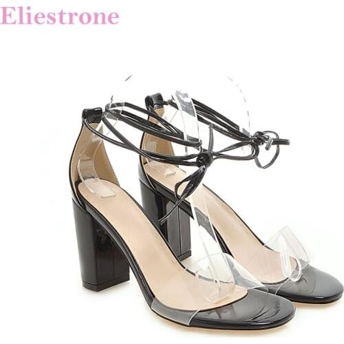 Hot Brand New Sexy Black Gold Women Sandals Vogue High Square Heels Lady Stripper Shoes HC257 Plus Big Size 10 43 45 48