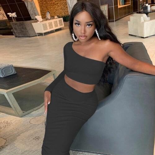 Summer Sexy Party 2 Piece Set for Women Crop Top Long Skirts Matching Sets Beach Black Club Outfits Sheath Clothing Dress Suits
