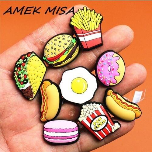 1pcs Cute Food Donuts Popcorn Omelette Shoes Decoration Accessories Original Jibz for Croc Charms for Shoes Bracelets Kids Gifts