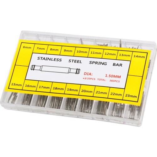 360pcs Stainless Steel Watch Band Strap Link Pin Double Flange Spring Bars in 18 Different Sizes - 6mm-23mm (Silver)