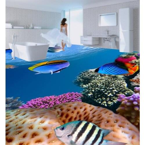3D wallpaper floor for living room ocean fish PVC waterproof floor 3D room wallpaper floor Home Decoration
