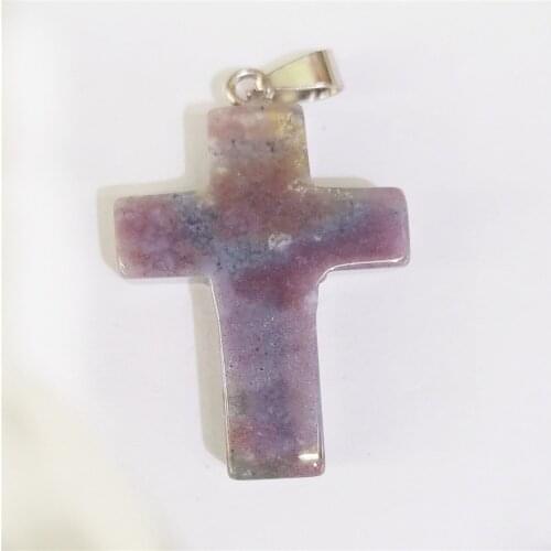 4 Pcs 40x28x8mm Natural Purple Indian Agate Cross Hand-Carved DIY Necklace Jewelry Making Reiki Healing Pendant Bead Gift