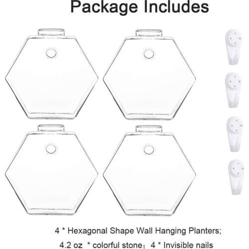 4Pack Terrarium Hexagon Shape Clear Hanging Glass Vase Flower Planter Pots Wall Fish Tank Aquarium Container Home Decor