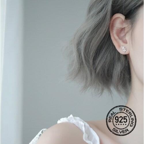 925 Sterling Silver Earrings For Women Diamond Zircon Olive Branch Simple Fashion Design Personality Lady Wedding Jewelry INEFFA