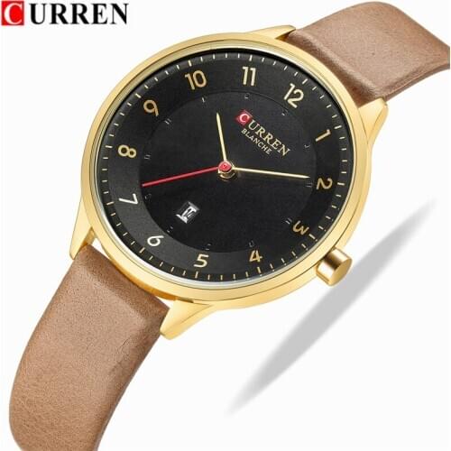 CURREN Fashion Leather Watches Women Classic Digital Analog Quartz Wristwtatch Ladies Dress Watch With Date Relogio Feminino