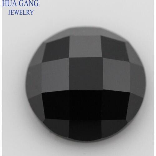 Black Cubic Zirconia Stone Round Shape Flat Bottom Checkerboard Cut Loose CZ Stone Synthetic Gems For Jewelry 5~14mm
