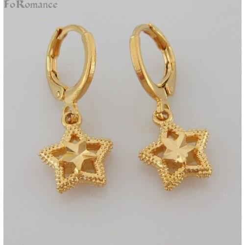 Foromance FOUR STYLES CROWN STAR HEART WATER DROP CHARM DANGLER Mini Small Size Earrings Women Girls Kids Gold Color Jewelry