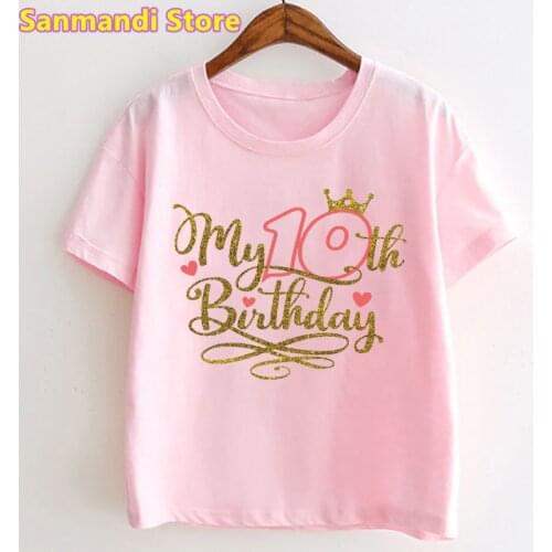 My 10th Birthday Letter Print Tshirt Girls Crown Princess Kids Clothes T Shirt Harajuku Kawaii Children Clothing Tops