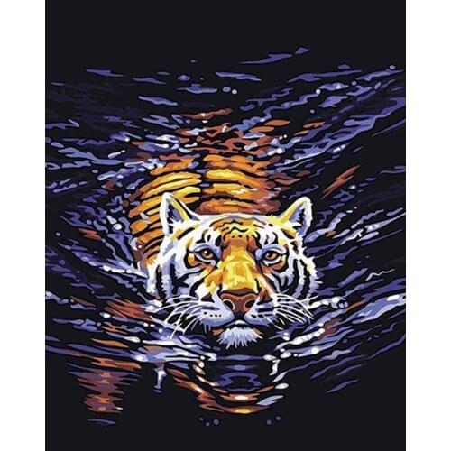 GATYZTORY Swimming Tiger DIY Digital Oil Painting By Numbers Home Decoration Wall Art Picture Kits Acrylic Painting On Canvas