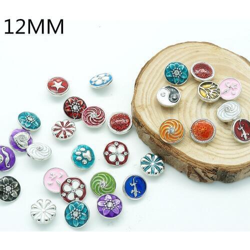 Hot sale 10pcs mixed beauty oil flowers pattern 12MM rhinestone snap buttons random fit DIY 12mm snap jewelry KZ9009