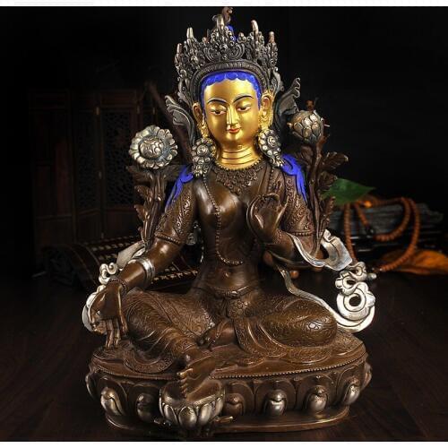 HOT SALE # HOME OFFICE Talisman House Protection #Gilding bronze Tibetan Buddhism Bodhisattva Tara(Green) buddha statue 32CM