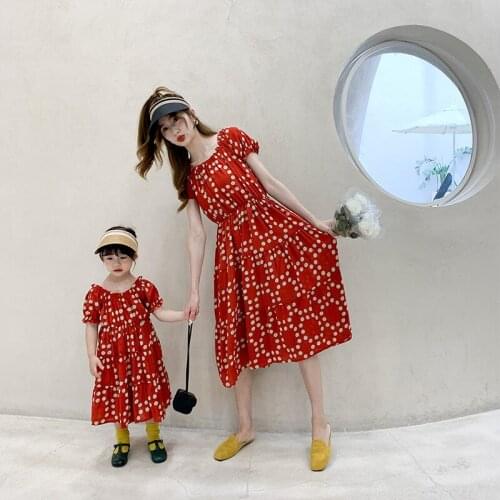 Red Mother Daughter Dress Dot Print 2021 Mommy and Me Clothes Woman & Kid Girls Toddlers Outfits Family Matching Clothes