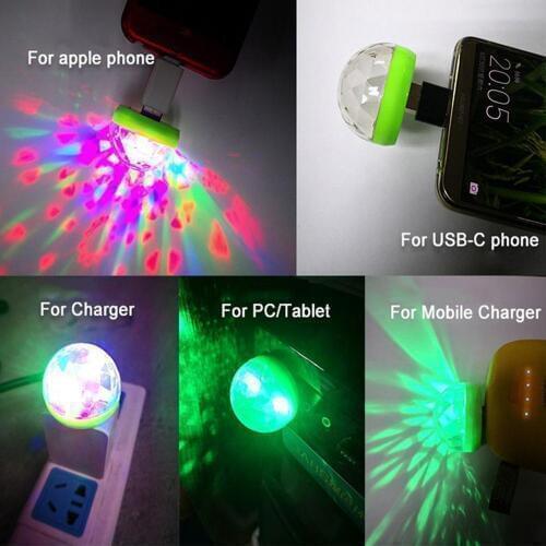 Mini 4LED Rotating Ball USB LED Stage Colorful Light LED Car USB Atmosphere Light DJ RGB Mini Colorful Music Sound Lamp
