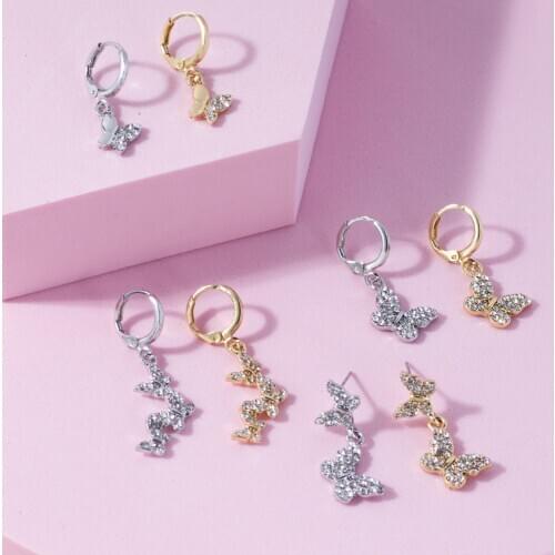 Fashion Cute Crystal Butterfly Womens Earrings Bohemian Lovely Metal Dangle Unusual Earring Ears Clip Dance Party Gift Jewelry