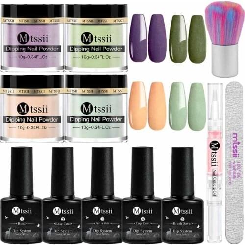 Mtssii 12/10/9PCS Dipping Nail Powder Kit Matte Effect Glitter Pigment Powder Natural Dry Chrome For Gel Nail Art Decoration