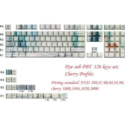 126 keycap set dyesub PBT keycaps cherry profile for mechanical keyboard 108 keys dye subbed