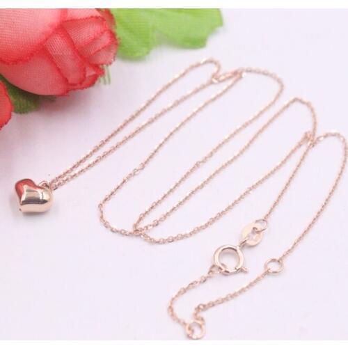 Real 18K Rose Necklace Womens Heart Chain Female Simple Heart Neckalce Jewellery 16inch