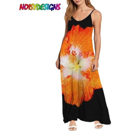 NOISYDESIGNS Summer Dress Women Sexy Sleeveless Long Dress Hawaiian Hibiscus Flowers Prints Elegant Tank Maxi Vestido Robe Femme